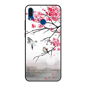 Ốp Lưng in cho Huawei Y9 2019 Mẫu Chim Nền Anh Đào - Hàng Chính Hãng