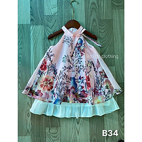 Đầm cổ yếm 2 tầng cho bé gái mặc lễ tết dự tiệc biễu diễn từ 12-40kg chất tơ mềm mát