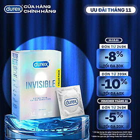 Bao Cao Su Durex Invisible Siêu Mỏng, Size 52 mm, Hộp 16 Bao Mới Ra Mắt - Hộp Lớn Siêu Tiết Kiệm