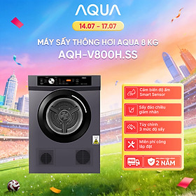 Máy sấy thông hơi Aqua 8KG AQH-V800H.SS - Bảo hành tận nhà - Freeship toàn quốc - Hàng chính hãng