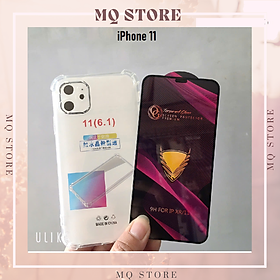 Ốp lưng và cường lực cho iPhone 11 - Loại trong suốt chống sốc 4 góc ( hàng chính hãng)