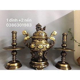 Mua Bộ đỉnh thờ Tam sự   Ngũ Sự bằng đồng nguyên chất hun màu giả cổ hai công nghệ