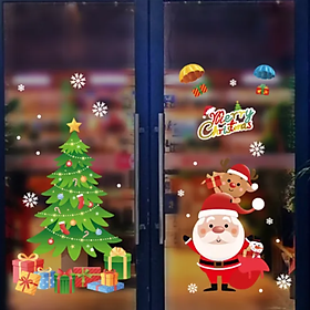 Decal trang trí Noel - Cây thông và ông già noel cùng những hộp quà