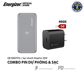 Combo Pin sạc dự phòng Energizer QE10007PQ + Củ Sạc Nhanh Mophie 20W - HÀNG CHÍNH HÃNG