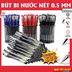 Sét 20 Bút Bi Nước Văn Phòng 0,5mm Mực Đều Nét Chữ Đẹp Đủ Màu Đỏ, Đen, Xanh - Mực xanh dương