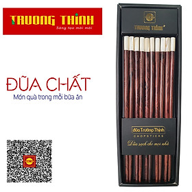 Đũa Gỗ Trắc Vân Đầu Gắn Ngọc Trắng Cao Cấp Trường Thịnh Chính Hãng/Đặc Biệt / Hộp Màu Đen/ 10 Đôi Tròn