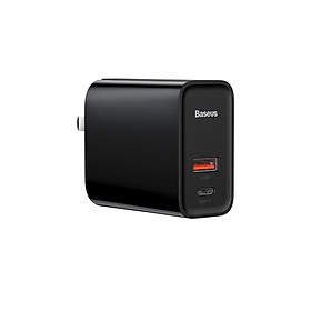 Cốc sạc nhanh PD/QC 3.0 - Củ sạc nhanh đa năng (chuôi dẹt)- Baseus Speed Dual Quick charger 30W ( USB 3.0 + Type C Power Delivery) - Hàng Chính Hãng