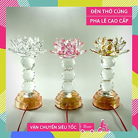 Mua Đèn thờ cúng điện pha lê nguyên khối hoa sen đèn thờ led đổi màu trụ tròn tầng cao cấp - Cao 25cm