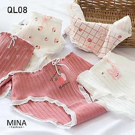 Set 5 Quần Lót Nữ Cotton Len Tăm Dễ Thương Thỏ Dâu Tây Mã QL08