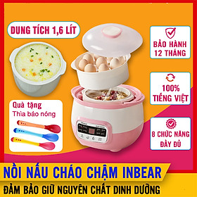 Mua Nồi Nấu Cháo Chậm Chính Hãng INBEAR 1 6L - 8 Chức Năng Nấu Cháo Cho Bé  Nồi Chưng Yến  Nồi Hầm Hấp Cách Thủy Đa Năng  Có Xửng Hấp Và Thố Gốm   Tặng Thìa Báo Nóng Silicon