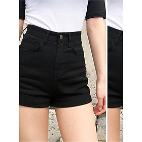 QUẦN SHORT JEAN NỮ THỜI TRANG MÀU ĐEN TUYỀN TRƠN CO DÃN MẠNH LƯNG CAO VẢI MỀM - đen - 36