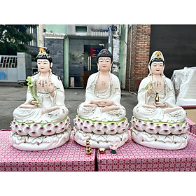 Bộ Tượng Tam Thế Phật sứ trắng Đức Hóa Cao Cấp - Cao 30cm