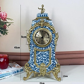 Mua Đồng hồ sứ họa tiết trắng xanh mạ vàng phong cách Tân Cổ Điển DHDB04