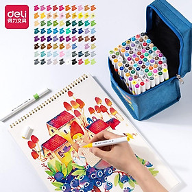 Bút màu marker 2 đầu túi vải Deli - mực có thể rửa được - có đầu brush và vát - 30 màu/40màu/60màu/80màu -70808