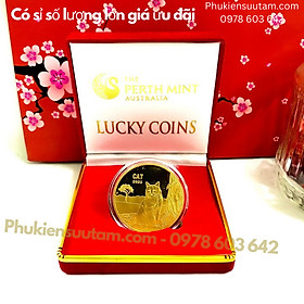 Mua Xu Úc Hình Con Mèo Mạ Vàng Tặng Hộp Nhung  đường kính: 4cm  màu đỏ - SP005891