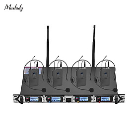 Muslady D4-2 Professional 4-Channel UHF Wireless Microphone System Includes 4 Headset Microphones with Bodypack