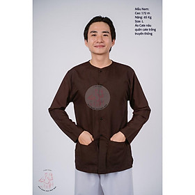 Bộ áo bà ba nam phối áo cate nâu+ Quần cate trắng - Có bộ bà ba Bigsize - A nâu +Q trắng