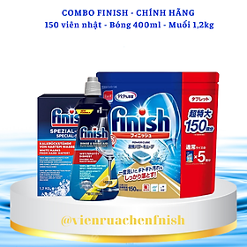 Combo viên rửa bát finish nhật 150 viên + muối finish 1,2kg + nước làm bóng finish 400ml