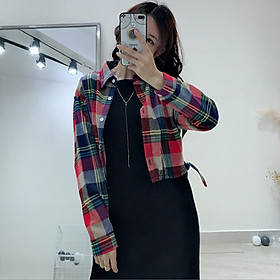 Women Fashion Plaid Cotton Shirt Spring Autumn Female Fashion Short Blouses Long Sleeve Shirts Casual Coat