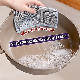 Khăn Lưới Rửa Bát Dày 2 Lớp Giẻ Rửa Chén Dây Kim Loại 20cm Chà Nồi Chảo Thép Inox Cọ Bếp Đa Năng - Khăn Lưới Bạc 20x20CM