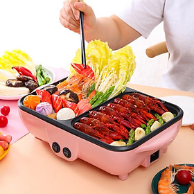 Mua Nồi lẩu nướng đa năng cao cấp 2 ngăn siêu chống dính  bếp lẩu nướng 2 in 1 mini tùy chỉnh nhiệt độ tiện lợi