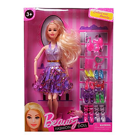 Hình ảnh Bộ đồ chơi hộp búp bê Barbie nhiều phụ kiện kèm tủ giầy cho bé gái