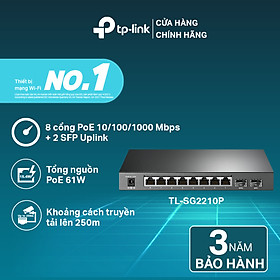 Bộ Chia Tín Hiệu Switch Smart JetStream TP-Link TL-SG2210P 10 cổng Gigabit với 8 Cổng PoE - Hàng Chính Hãng