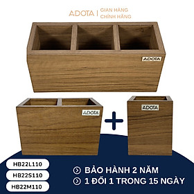 Mua Combo 3 hộp cắm bút bằng gỗ (hộp cắm bút đơn  hộp cắm bút đôi và hộp cắm bút 3 ngăn) để bàn làm việc cao cấp phong cách sang trọng ADOTA