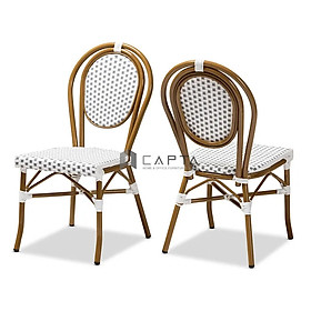 Mua Ghế cafe nhà hàng CC2035A Nội thất Capta Ghế ngoài trời caro trắng xám tựa lưng tròn oval khung nhôm sơn tĩnh điện