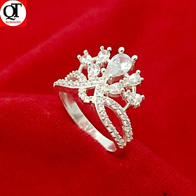Nhẫn nữ bạc ta vương miệng gắn đá ricod hình giọt cao cấp trang sức Bạc Quang Thản - QTNU62-1