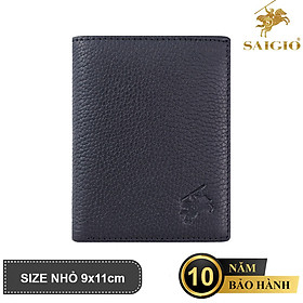 Ví Đứng Nam Mini Nhỏ Gọn, Da Bò SMALL PEBBLE Mềm Mại - Bền Bỉ, Size Tiểu, Chống Xước - Chống Nhăn Tốt, Thiết Kế Đơn Giản, Dáng Đứng - Gập 2, 2 Ngăn Lớn Đựng Tiền Và 9 Ngăn Nhỏ Để Thẻ ATM, CCCD, Thẻ GPLX - Hàng Chính Hãng SAIGIO - Đen - Không Khóa Kéo