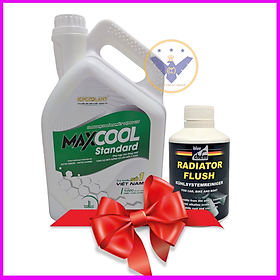 COMBO Nước làm mát xe ô tô màu xanh Maxcool Standard can 4L + Súc két nước Bluechem 300ml