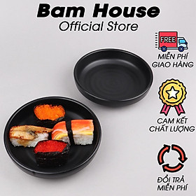 Dĩa tròn vành cao nhựa đen nhám Bam House chất liệu Melamine  cao cấp DGT01