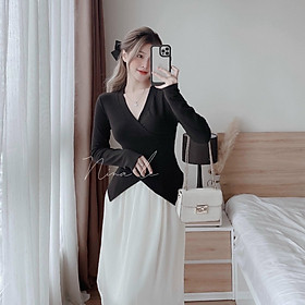 SÉT ÁO THUN GÂN TĂM TAY DÀI CHÉO KÈM CHÂN VÁY DÀI SIÊU ĐẸP