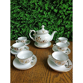 Mua Bộ ấm chén vẽ sen kẻ chỉ vàng gốm sứ Bát Tràng