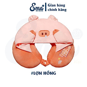 Gối chữ U hình thú có mũ trùm dễ thương cho dân văn phòng, tiện mang theo khi đi du lịch, tàu xe - Thương hiệu EMA