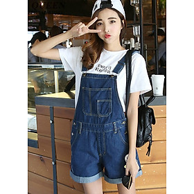 Quần Yếm Jean Short Nữ Wash Cào Duyên Dáng