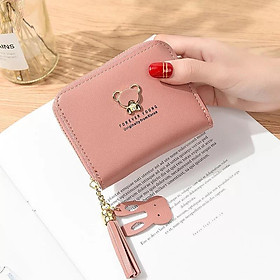 Ví da nữ đẹp cầm tay nhỏ gọn mini đính gấu VN36