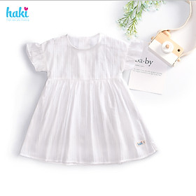 Váy bé gái_đầm trắng vân kẻ liền vai tay quấn bèo chính hãng HAKI HK516 , váy mùa hè cho bé, đầm trẻ em, váy thiết kế cho bé
