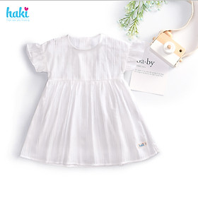 Váy bé gái_đầm trắng vân kẻ liền vai tay quấn bèo chính hãng HAKI HK516 , váy mùa hè cho bé, đầm trẻ em, váy thiết kế cho bé