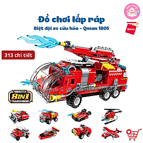 Đồ chơi lắp ráp, xếp hình Qman 1805 - Biệt đội xe cứu hỏa (313 mảnh ghép) - Dành cho bé trai từ 6 tuổi