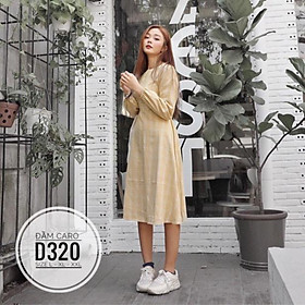Bigsize 60-90KG vmart Đầm caro D320 hàng Quảng Châu cao cấp chiết eo giấu bụng