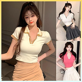 Áo len Montoghi dệt kim CỔ V BẺ VIỀN dáng vừa thời trang đơn giản