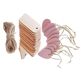 35 Pieces Wooden Rectangle Heart Shape Tag Embellishment for Craft with Rope