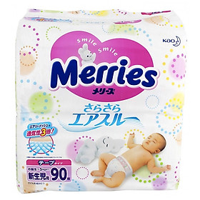 COMBO Tã dán cho bé sơ sinh Merries SS90 (NB <5kg) 90 miếng + 01 vòng dâu cho bé