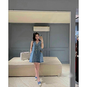 Áo váy gile jeans cúc bấm