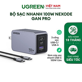 Bộ sạc nhanh UGREEN 100W Nexode GaN Pro X757 | 3 cổng sạc USB-C/USB-A | Kèm cáp sạc nhanh Type-C 100W 1.5m | Hàng chính hãng-Bảo hành 18 tháng | 25873