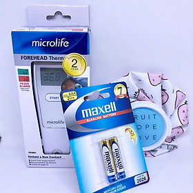 Nhiệt kế đo trán Microlife FR1MF1 đo nhanh 1 giây không cần chạm tặng kèm 1 bộ pin và 1 túi chườm nóng lạnh