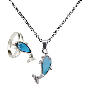 Cute Dolphin Pendant Color Change Mood Necklace with 20" Chain + Mood Ring