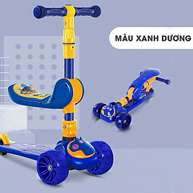 Xe trượt chòi chân Scooter Umoo cho bé 1-5 tuổi nâng hạ độ cao, bánh xe có đèn phát sáng - Màu Xanh